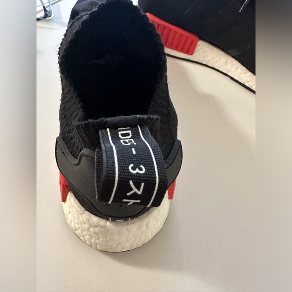 Adidas NMD R1 Primeknit OG "Black/Red/Blue" sneakers, Size US10 - Picture 5 of 10